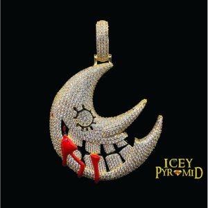 Men's Iced Out Moon Mouth Red Dripping Lips